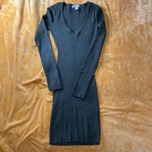 Olive green v neck bodycon sweater dress